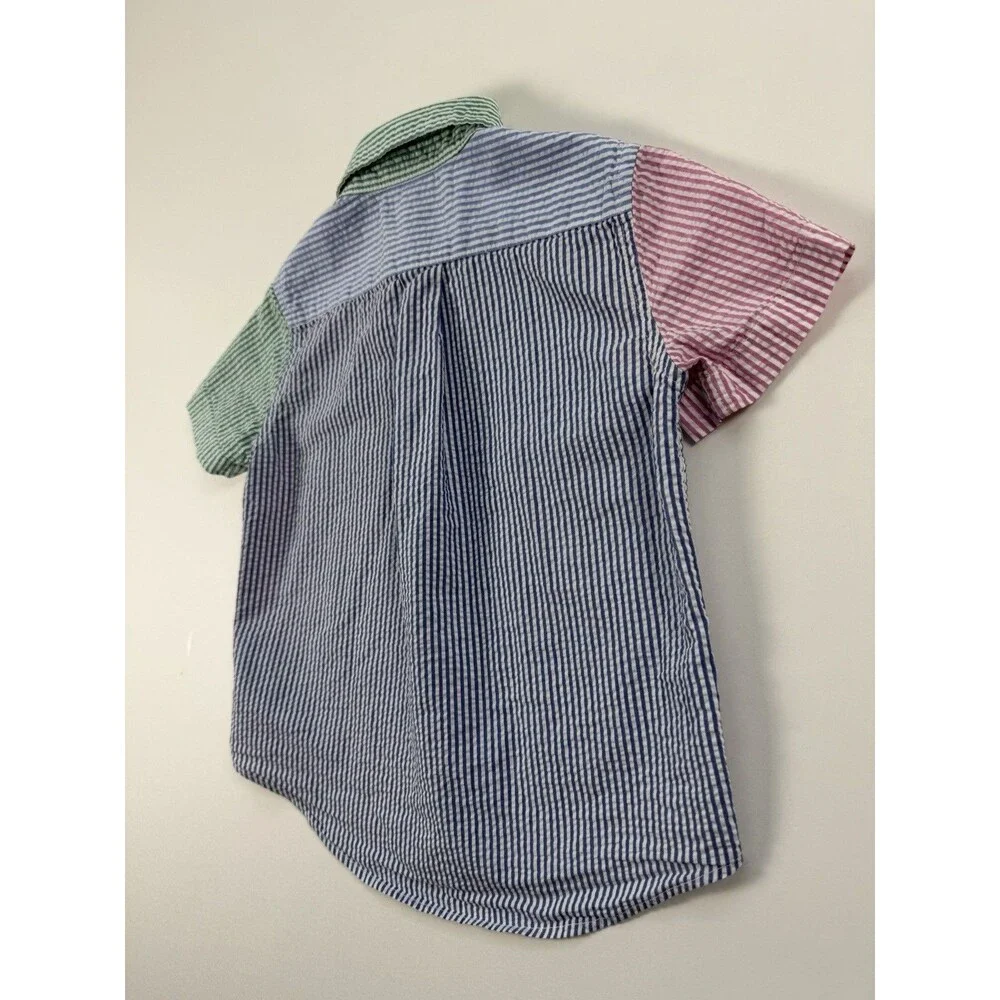 Ralph Lauren Boys 3/3T Patchwork Seersucker Short Sleeve Button Shirt